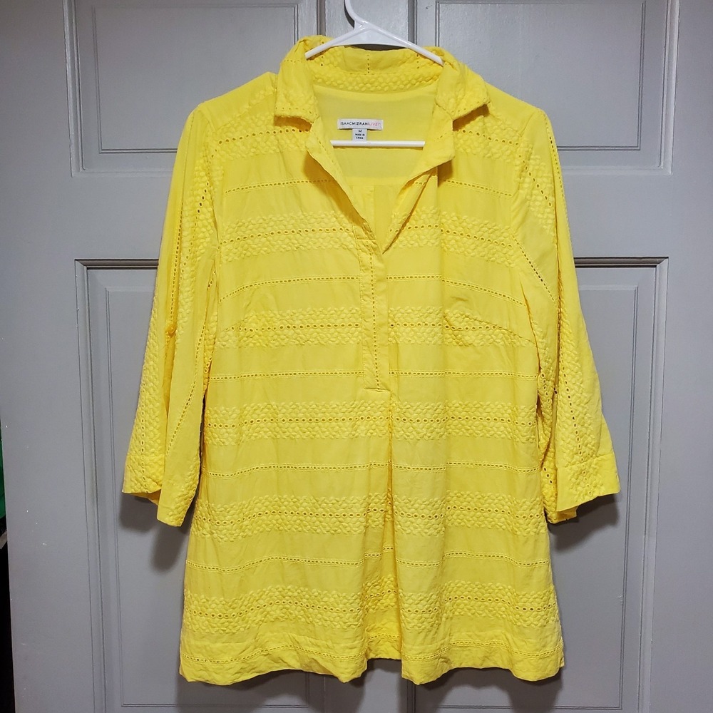 Isaac Mizrahi Live Women Shirt Size medium Boho Summer Embroidered Eyelet Boho